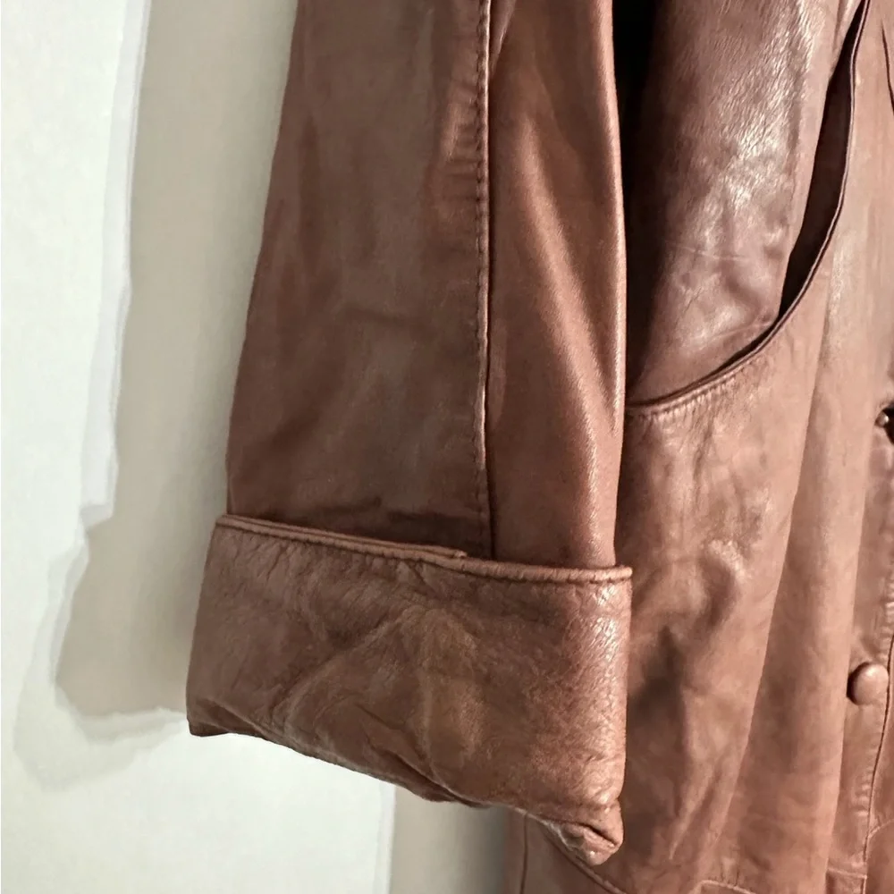 JF J. Ferrar Leather Trench Coat Brownish Red Vintage 80s 90s Large SEE NOTE